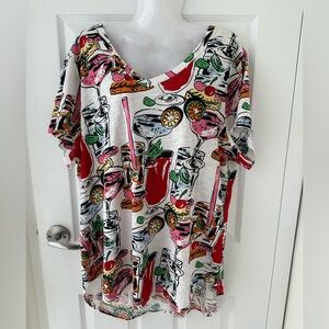 Nicole Miller Multicolor Cocktail Print Short Sleeve  Cotton T-Shirt Top 2X NWT